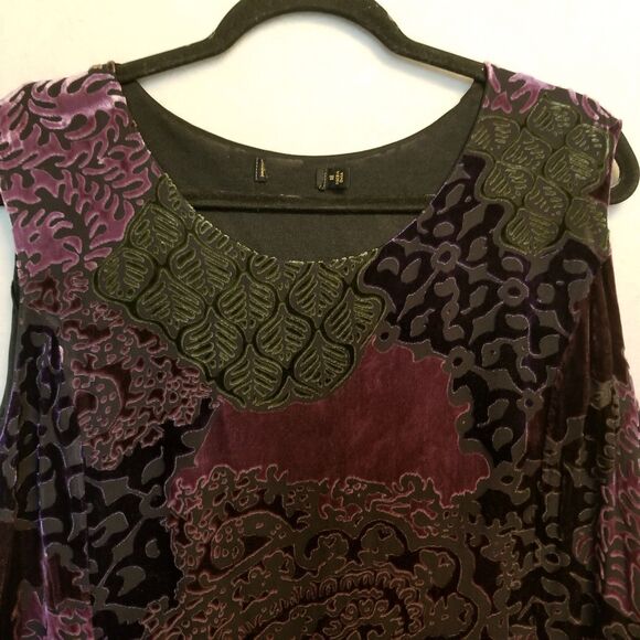 Vintage Size 18 Top Shell Tank Silk Purple Velvet Burnout Whimsigoth Patchwork - Picture 4 of 8